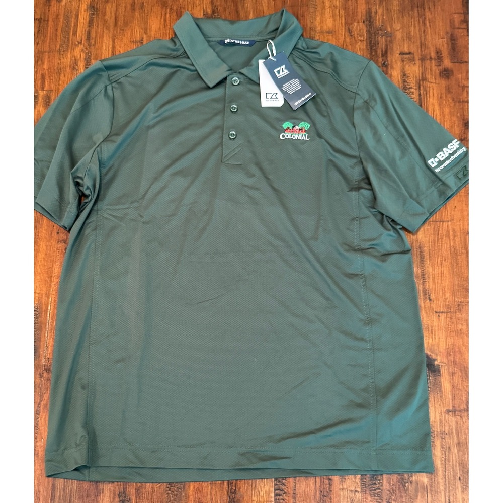 Cutter & Buck Golf Polo Shirt Mens Colonial BASF Logo Green‎ Moisture Wicking L